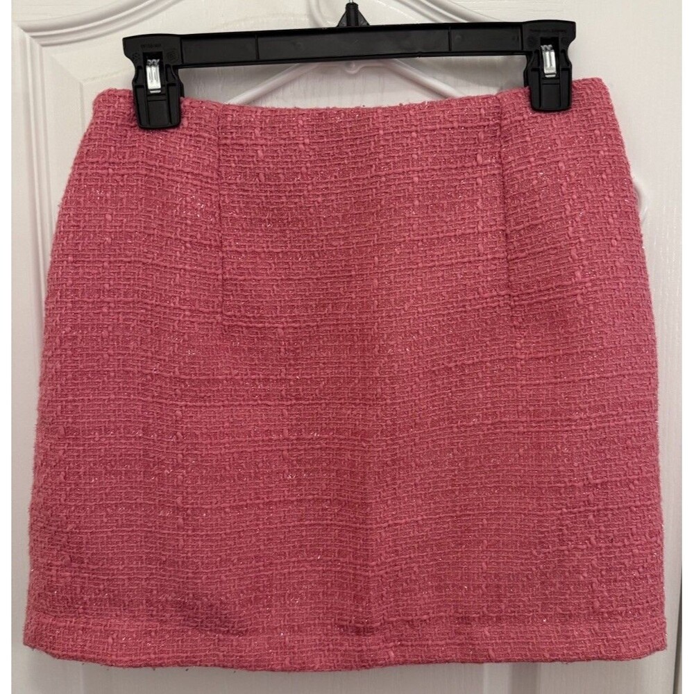 iii Womens Mini Skirt Size S Small Pink Tweed Wool Poly Lined White Side Zip